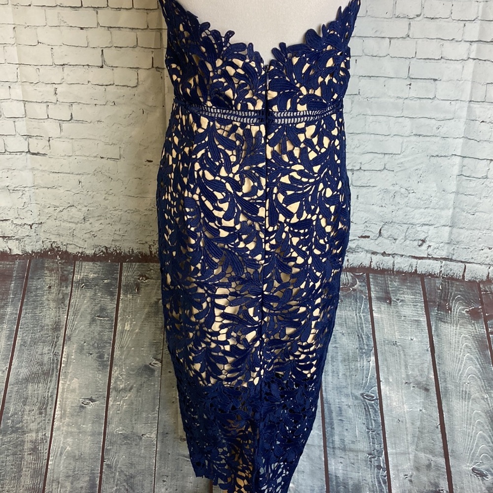 Lulus Divine Destiny Navy Blue Lace Halter Backless Midi Dress Size Large Sexy - Picture 11 of 16
